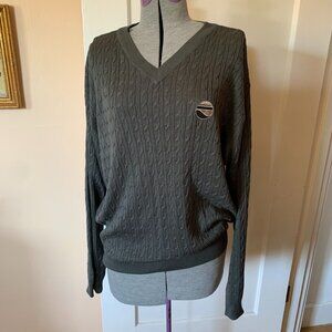 Sweater Mens Sz L Grey Cable Knit V-Neck Silk Cotton Embroidery Slouchy Comfy‎